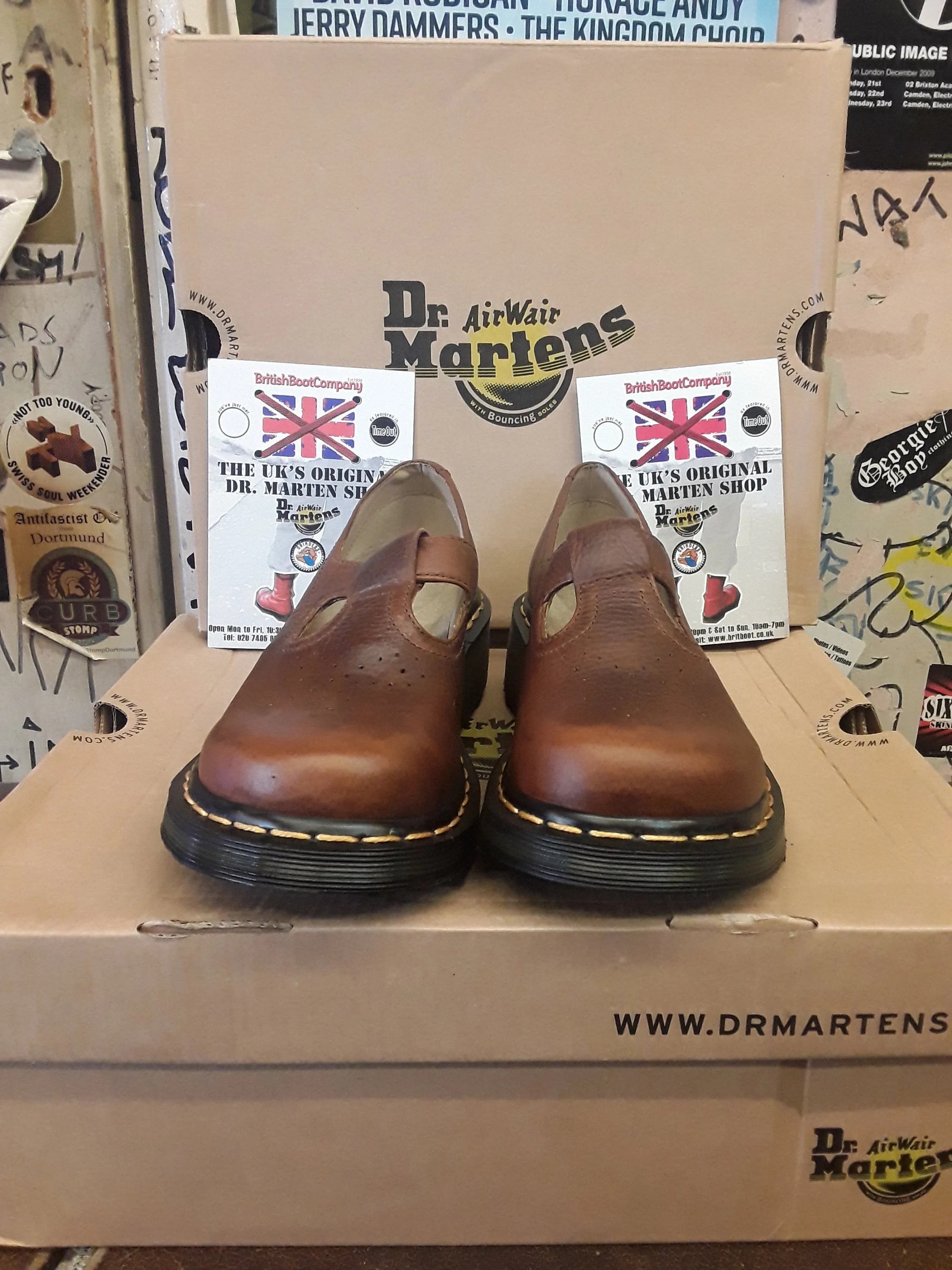 Dr Martens Mary Jane, Brown Punched T-Bars Production Sample Size 4