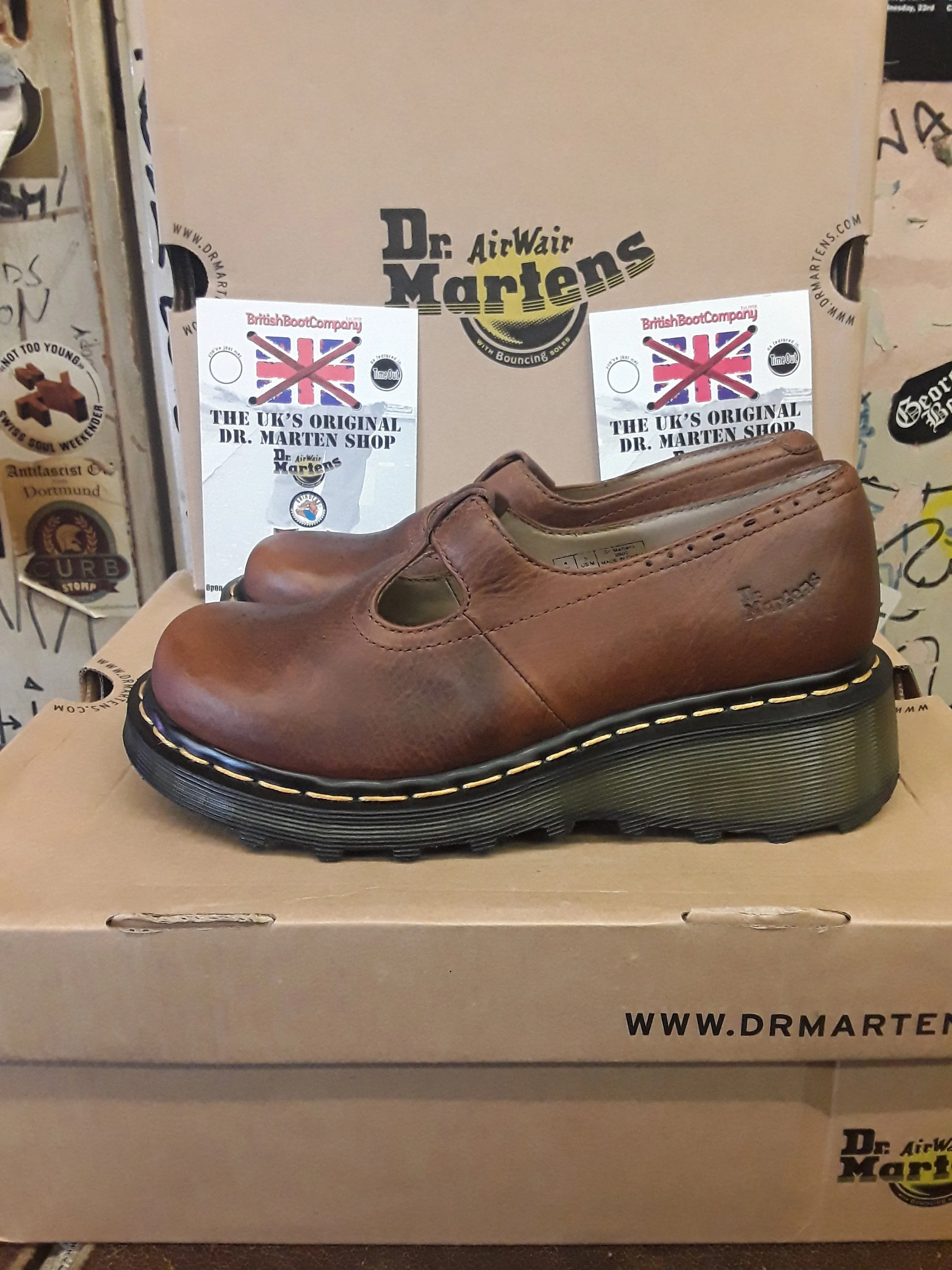 Dr Martens Mary Jane, Brown Punched T-Bars Production Sample Size 4