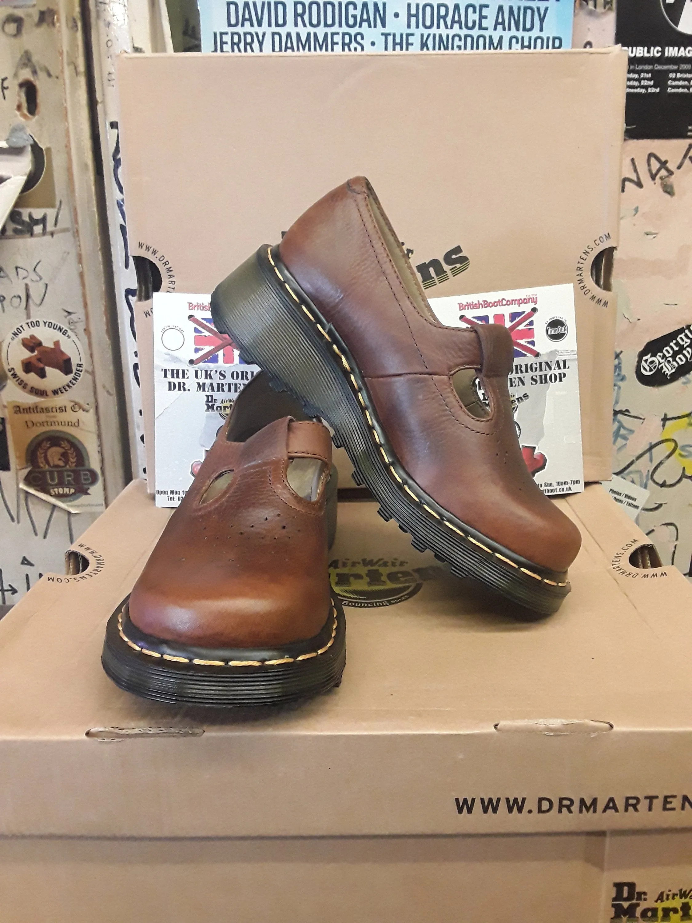 Dr Martens Mary Jane, Brown Punched T-Bars Production Sample Size 4