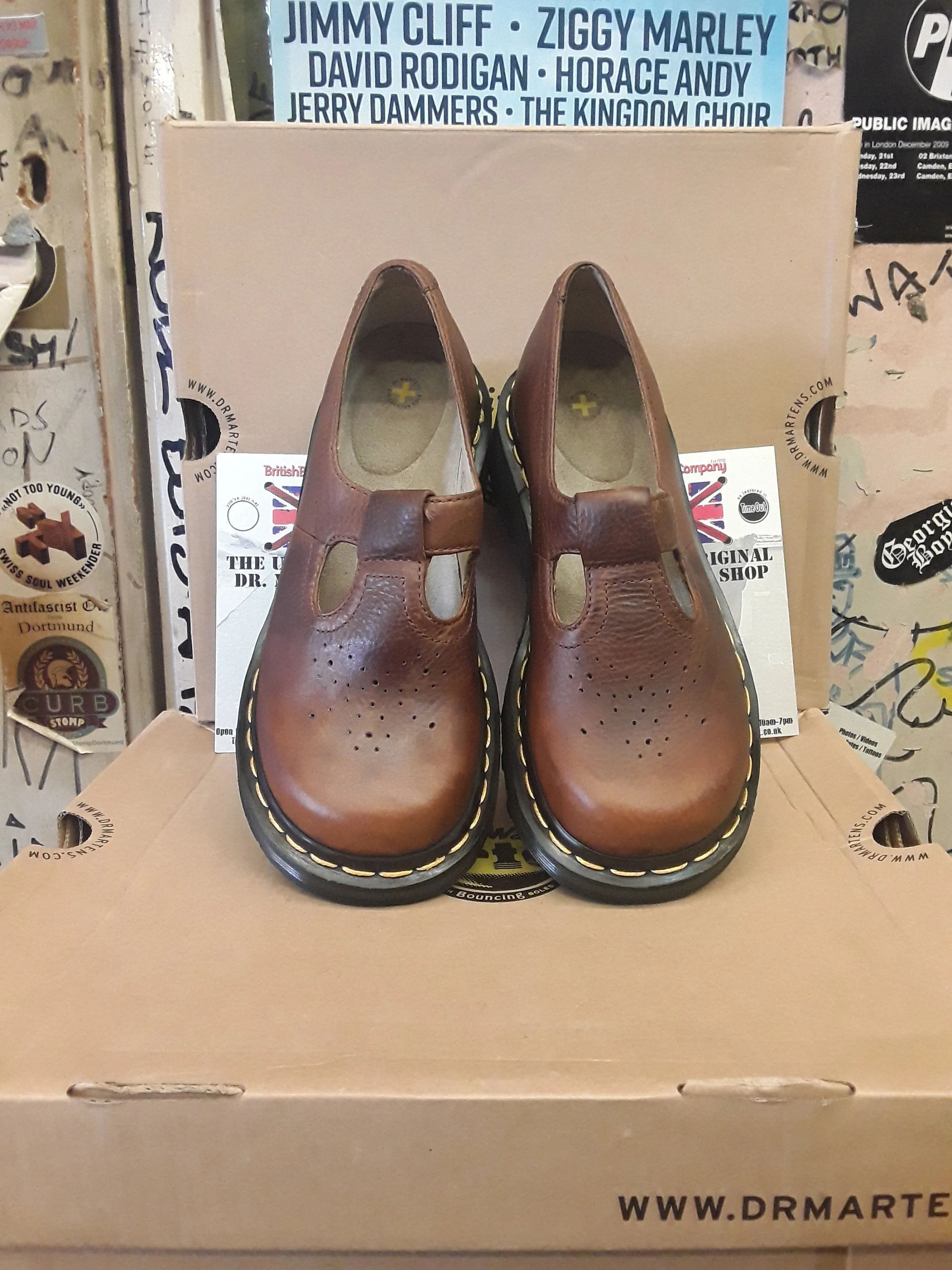 Dr Martens Mary Jane, Brown Punched T-Bars Production Sample Size 4