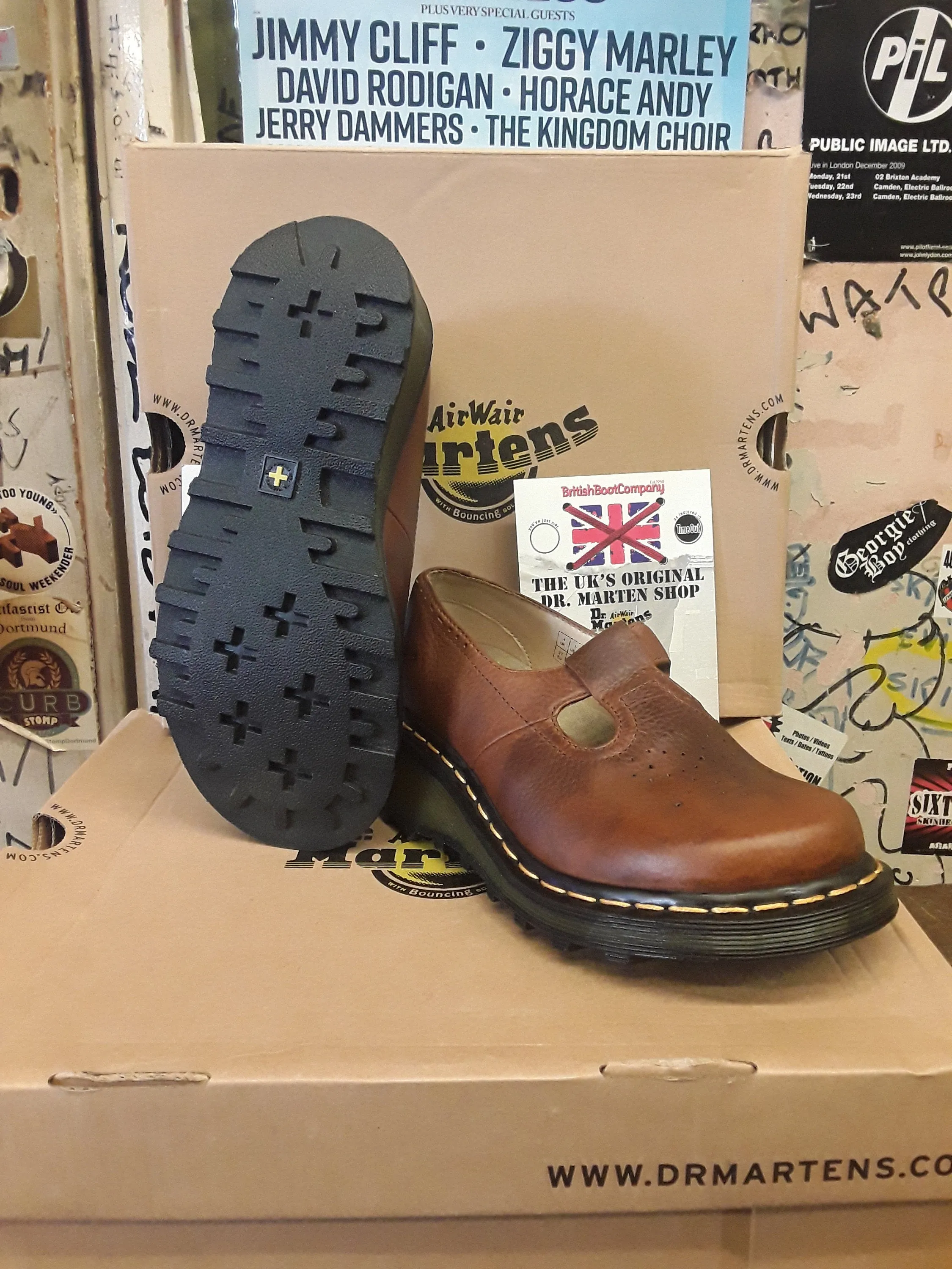 Dr Martens Mary Jane, Brown Punched T-Bars Production Sample Size 4