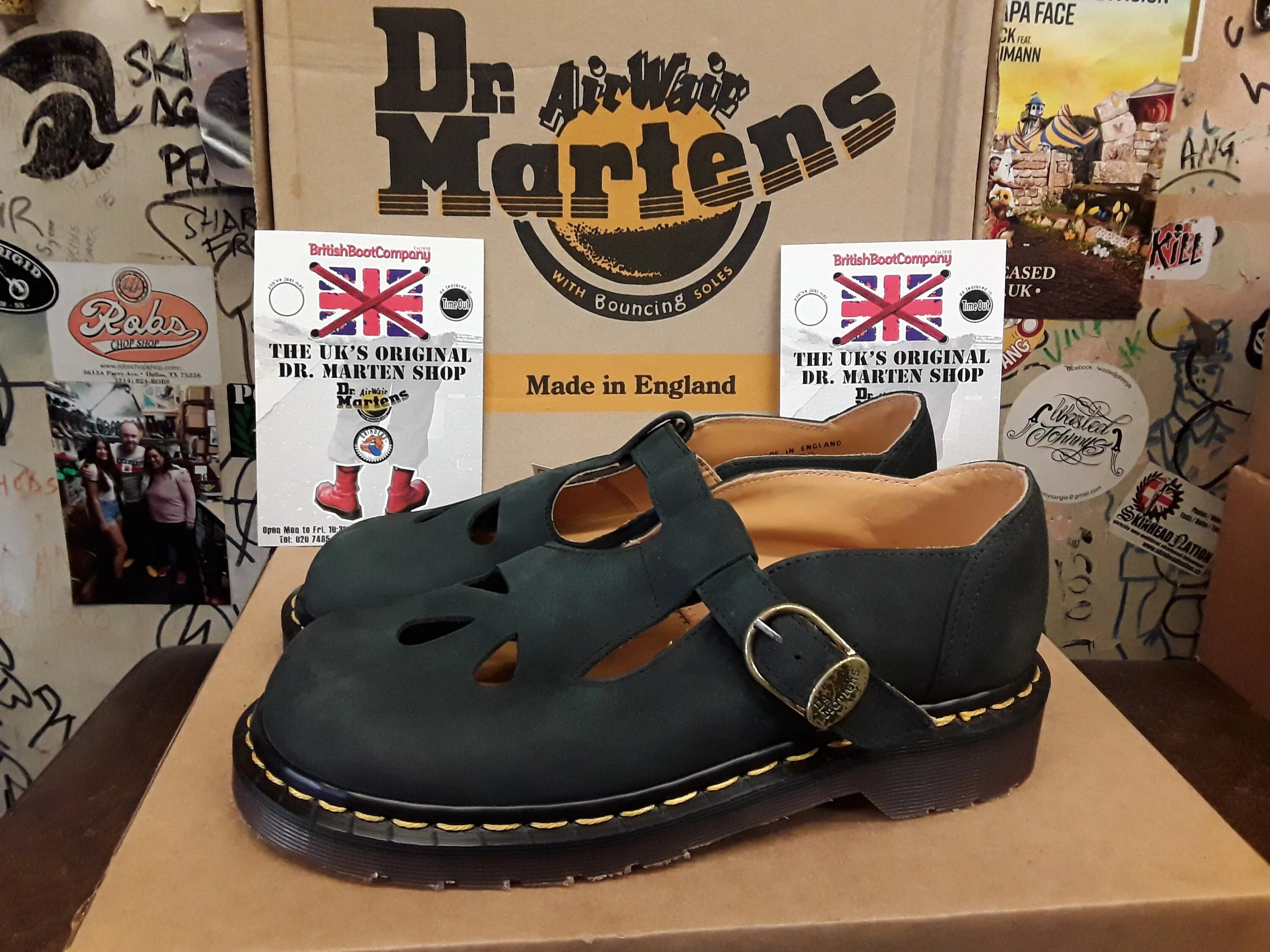 Dr Martens Vintage Black Nubuck Tear Drop Mary Janes Made in England Various Sizes