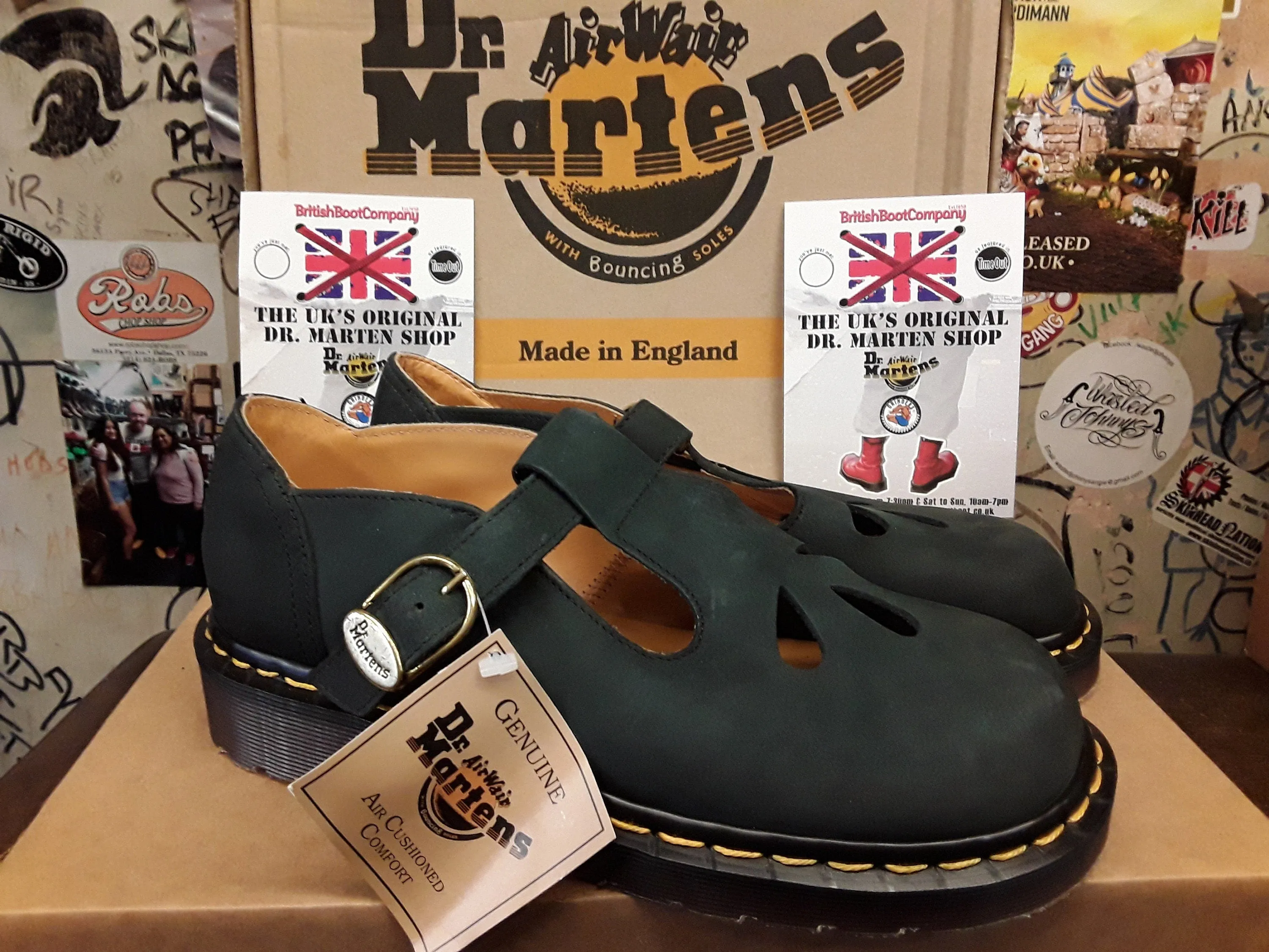 Dr Martens Vintage Black Nubuck Tear Drop Mary Janes Made in England Various Sizes