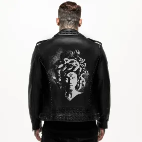 Embellished Medusa Studded Leather Jacket