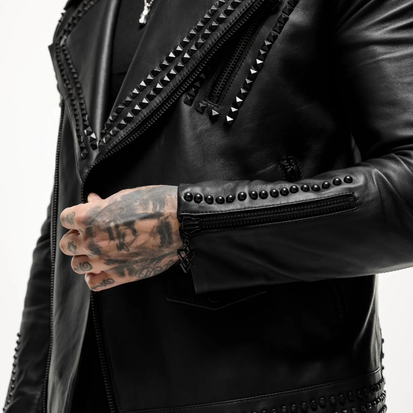 Embellished Medusa Studded Leather Jacket