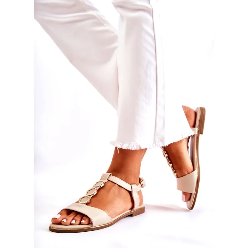 Evento Women's Classic Sandals With A Decorative Belt Beige Terina