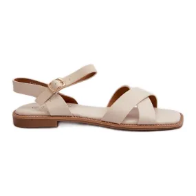 Flat Women's Sandals Made of Eco Leather S.Barski KV27-003 Beige