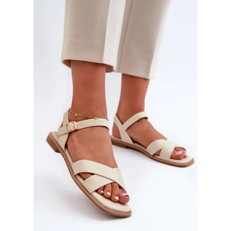 Flat Women's Sandals Made of Eco Leather S.Barski KV27-003 Beige