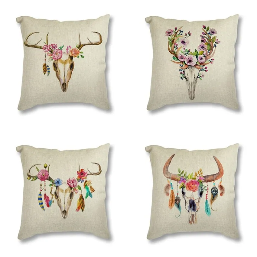 Floral Antler Throw Pillow Case