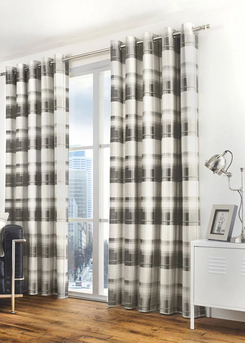 Fusion Balmoral Check Grey Eyelet Curtains