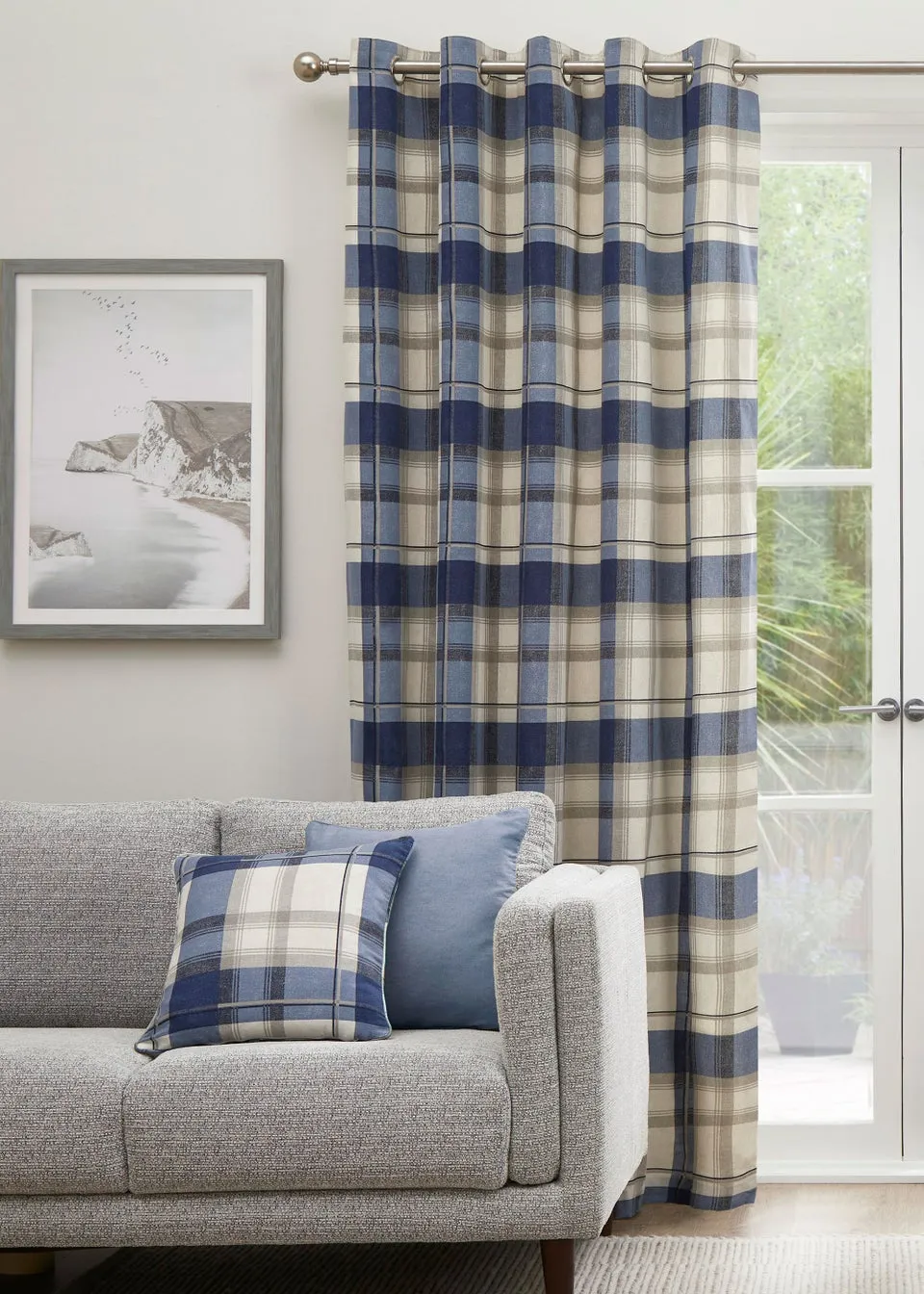 Fusion Balmoral Check Navy Eyelet Curtains