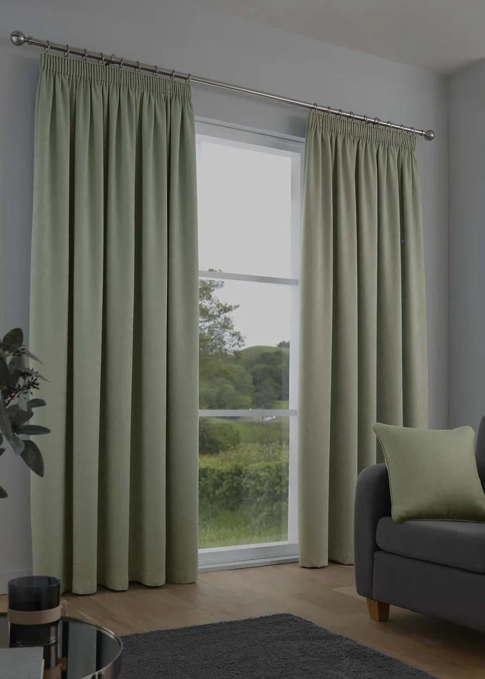 Fusion Galaxy Dimout Green Pencil Pleat Curtains