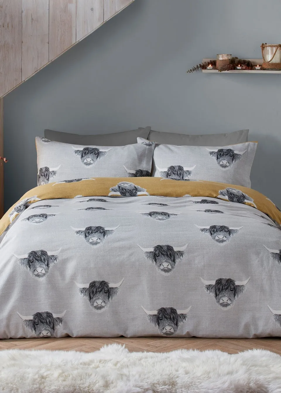 Fusion Highland Cow Brushed Cotton Yellow Duvet Cover Set