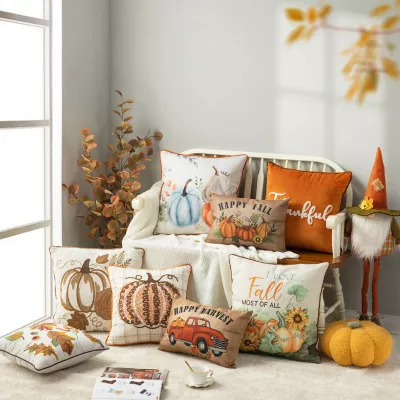 Glitzhome Faux Burlap Fall Pumpkin Rectangular Throw Pillow