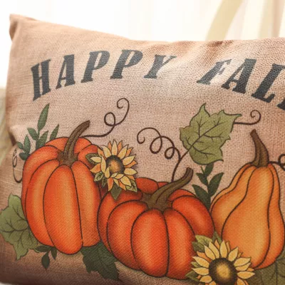 Glitzhome Faux Burlap Fall Pumpkin Rectangular Throw Pillow