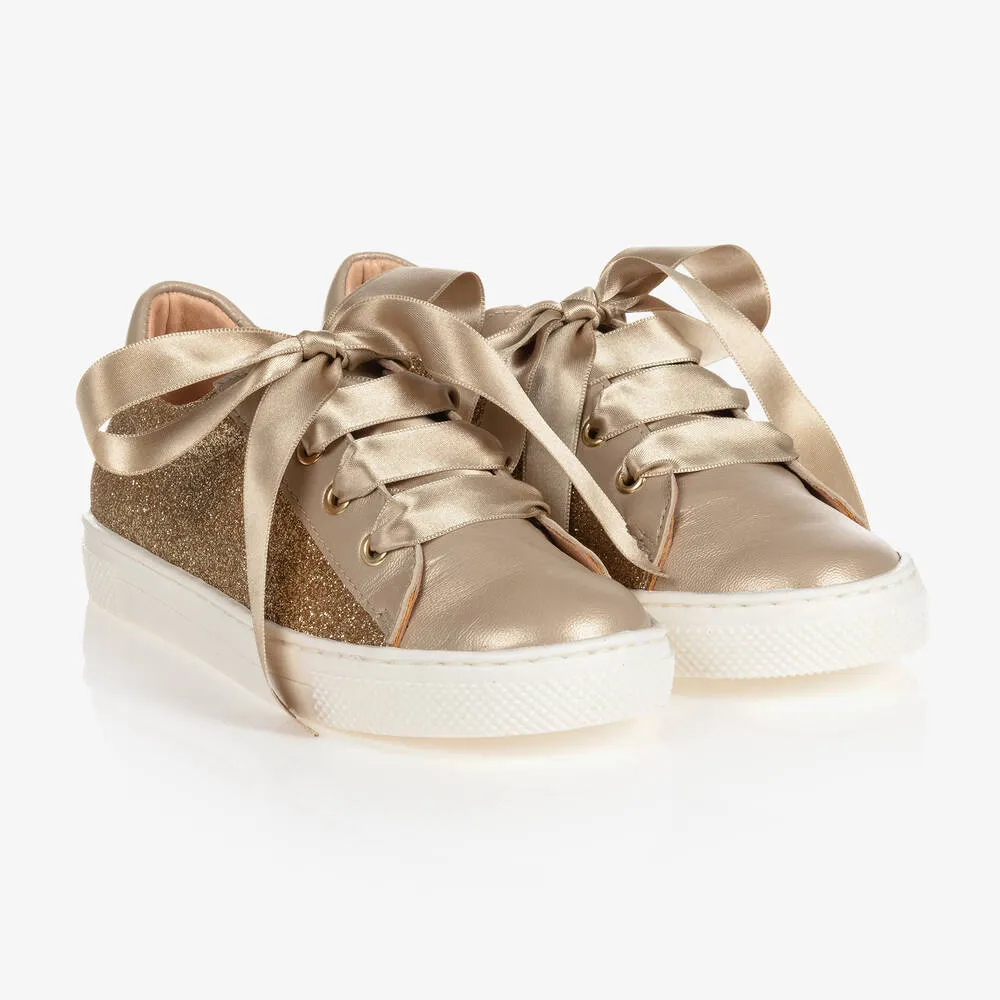 Gold Glitter Leather Trainers