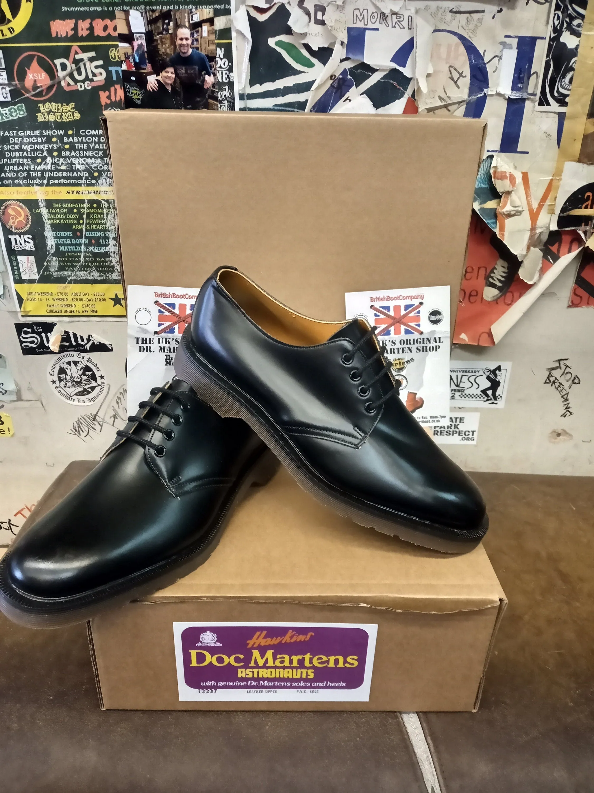 Hawkins Dr Martens 4 Eyelet Made in England Black Shoe Size 8