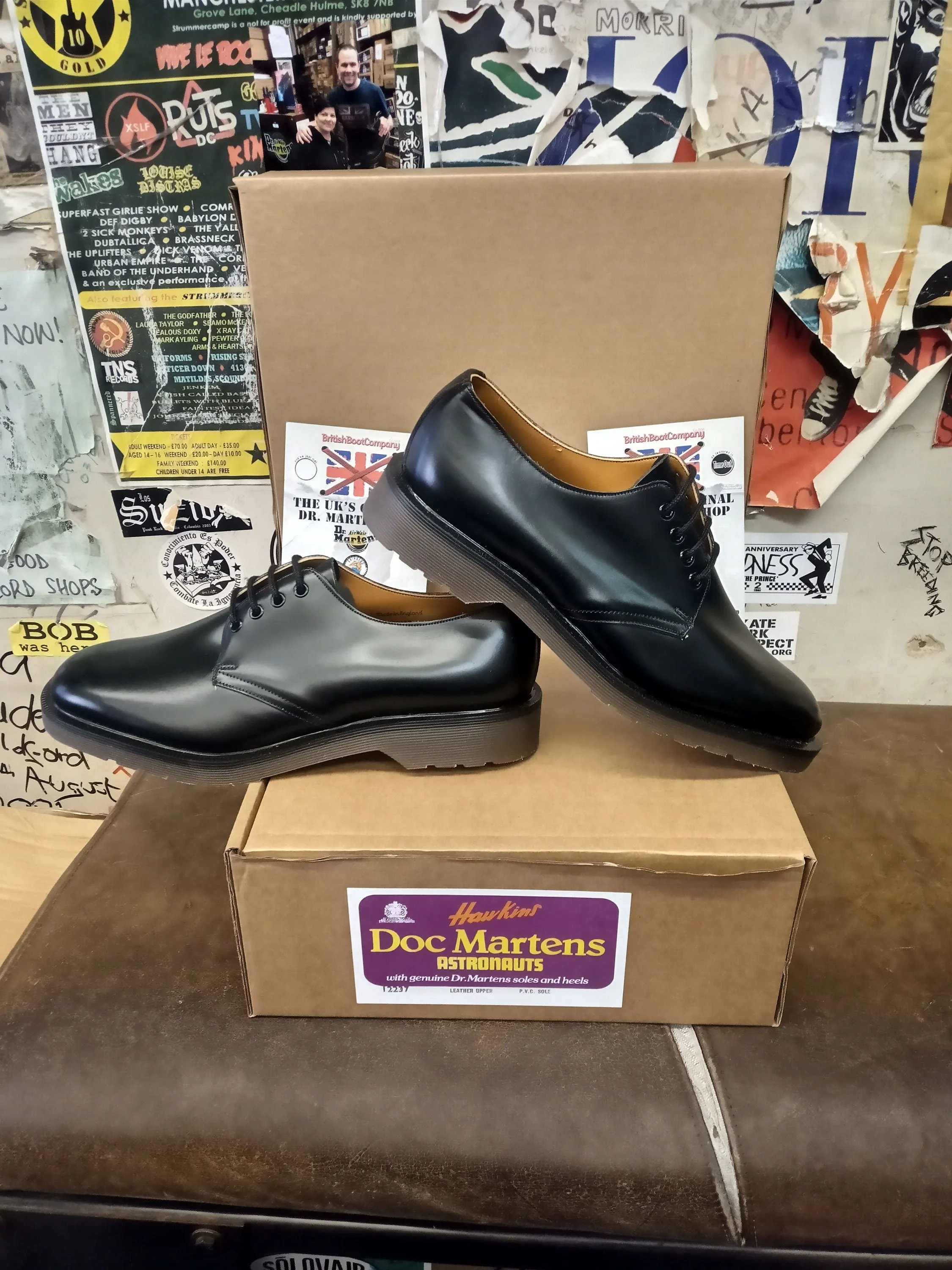 Hawkins Dr Martens 4 Eyelet Made in England Black Shoe Size 8