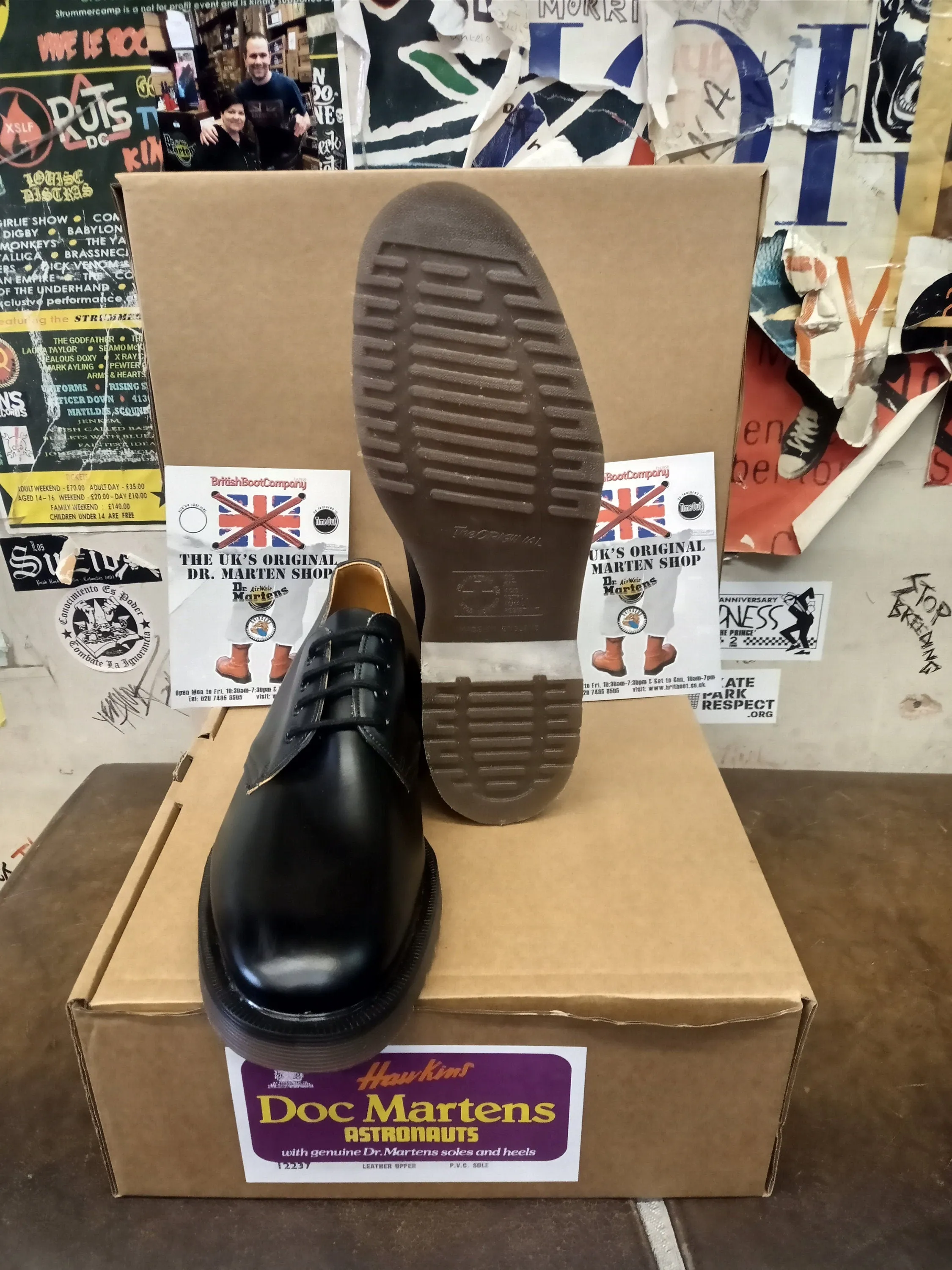 Hawkins Dr Martens 4 Eyelet Made in England Black Shoe Size 8