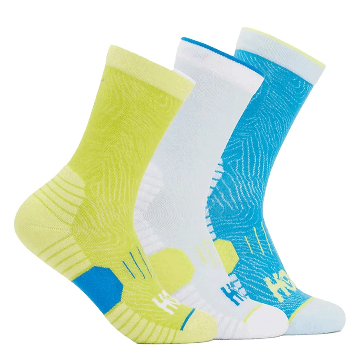 Hoka Crew 3 Pack Run Socks - Adult - Diva Blue/Ice Water/Evening Primrose