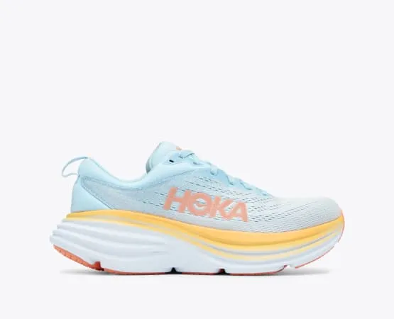 Hoka One One Women’s Bondi 8 Wide Width, light blue / yellow