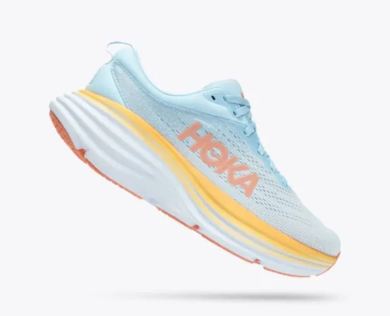 Hoka One One Women’s Bondi 8 Wide Width, light blue / yellow