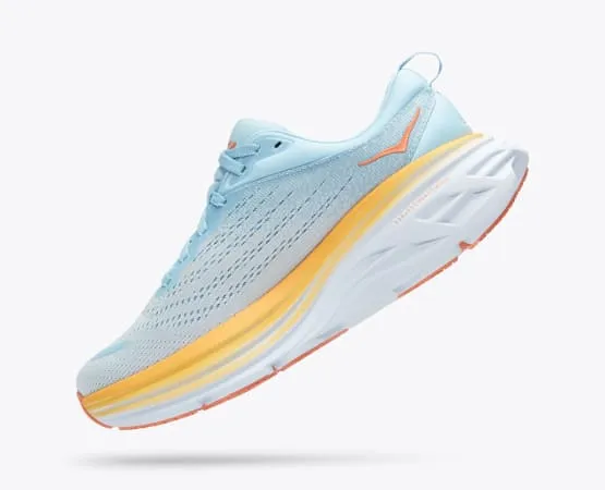 Hoka One One Women’s Bondi 8 Wide Width, light blue / yellow