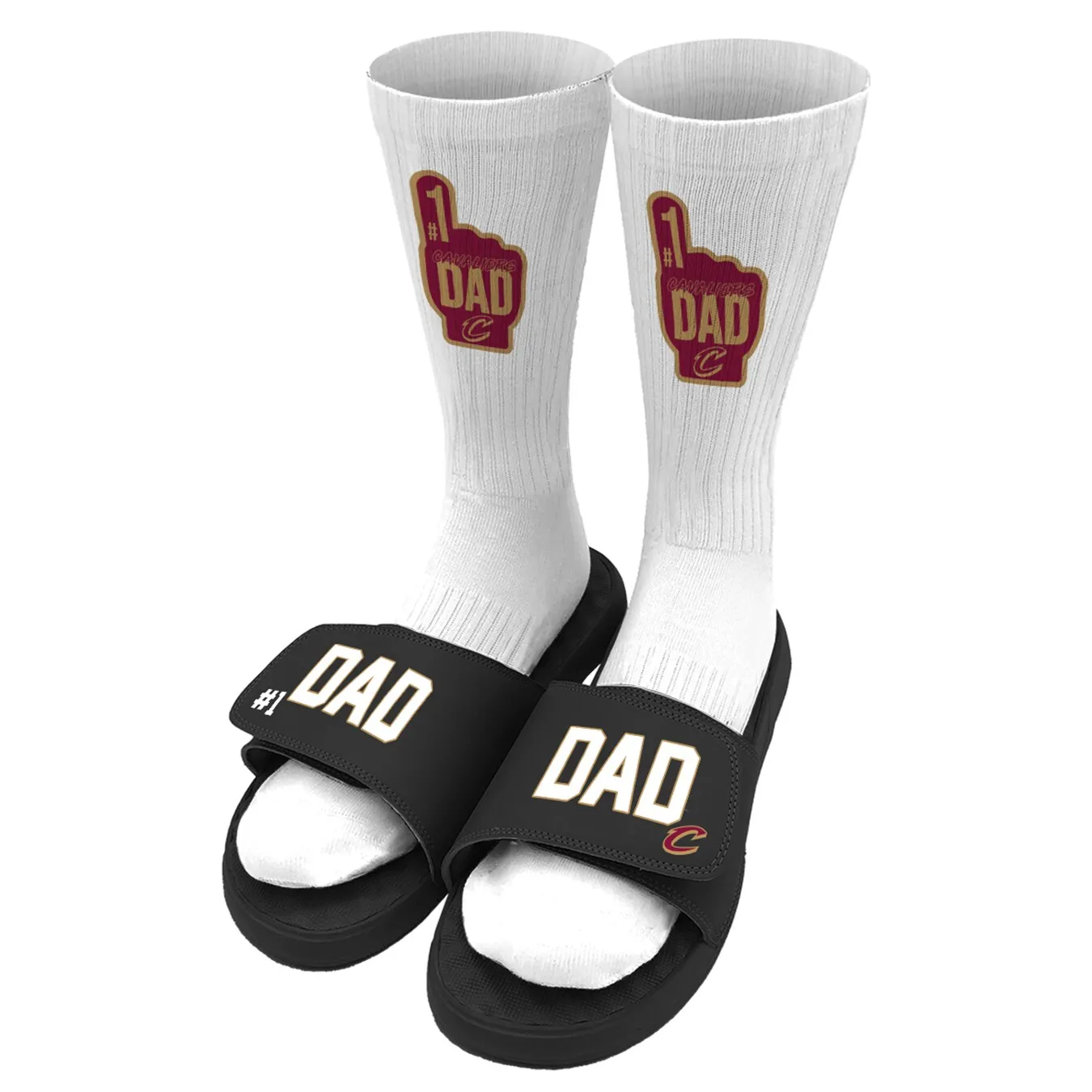 ISlide Cleveland Cavaliers Unisex Black #1 Dad Socks & Slide Sandals Bundle