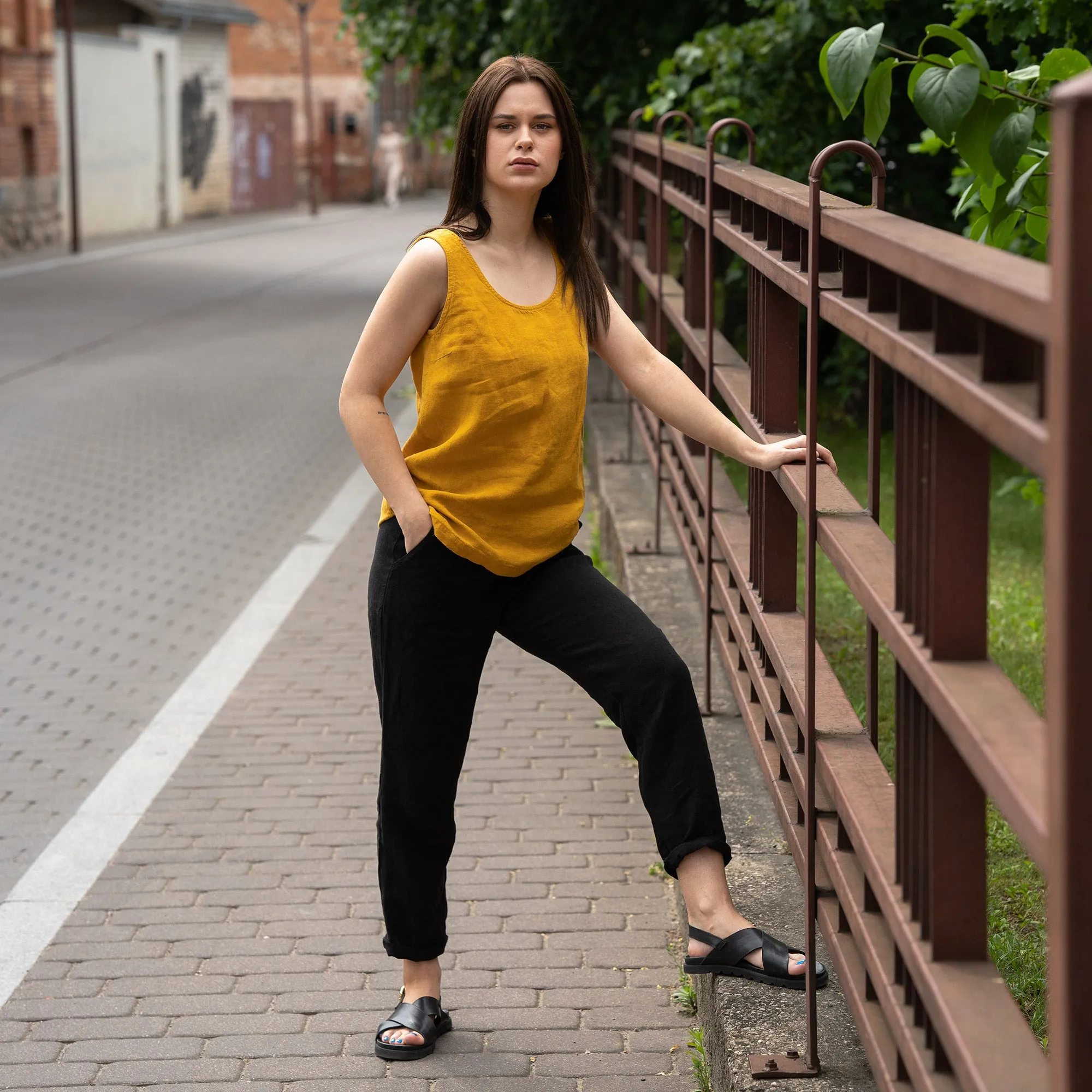 Linen Tank Top Hana Spicy Yellow