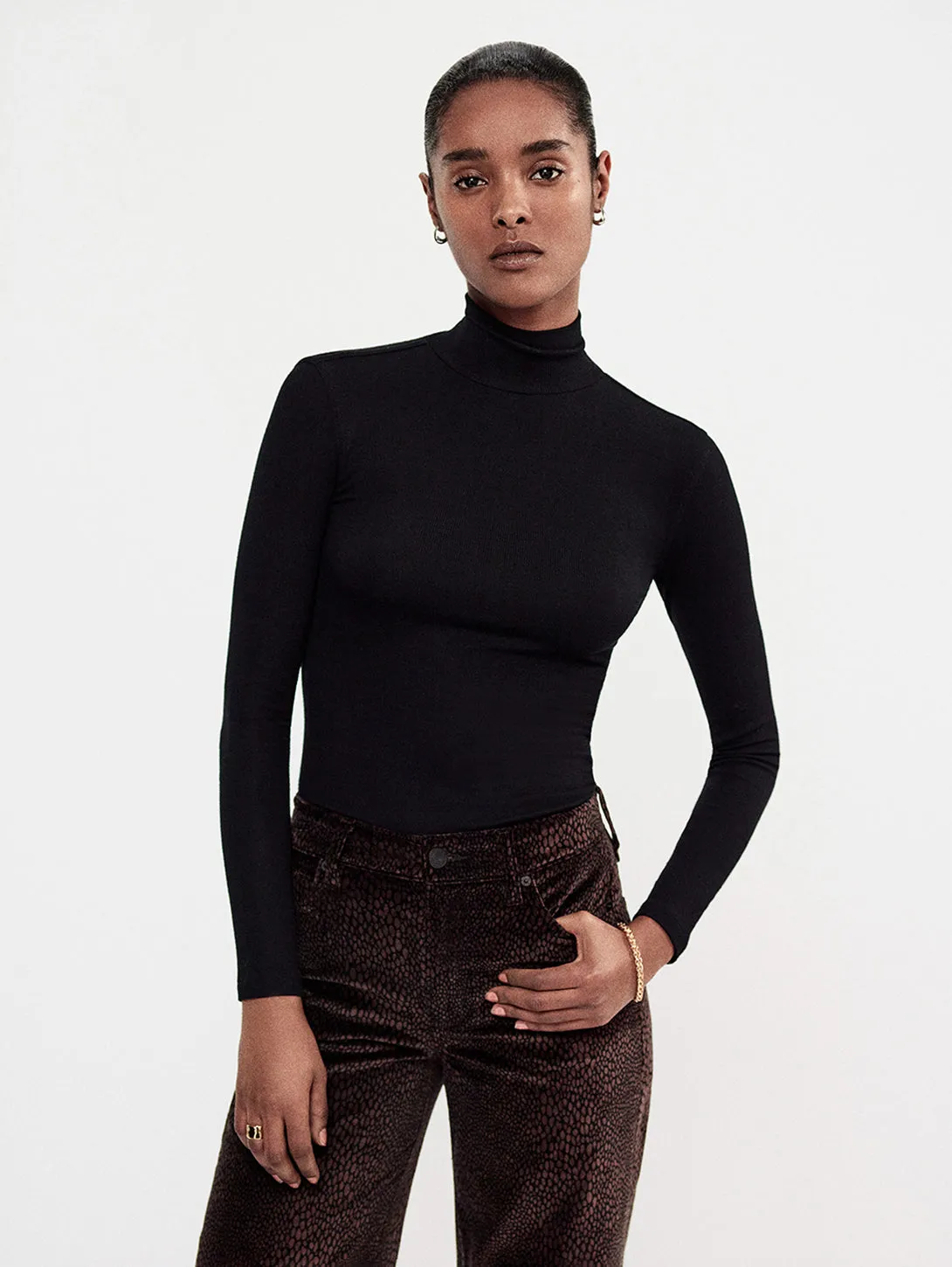 Lurex Turtleneck Top - Black