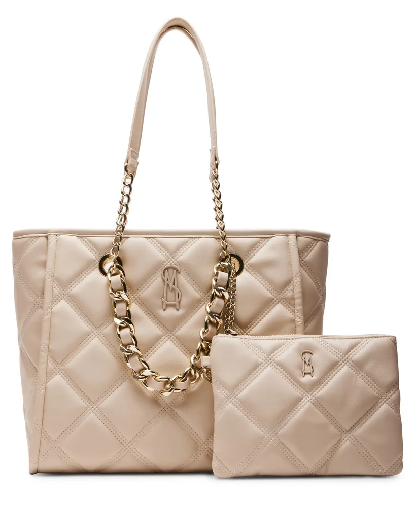 Macy's Steve Madden Katt Faux Leather Quilted Tote with Pouch