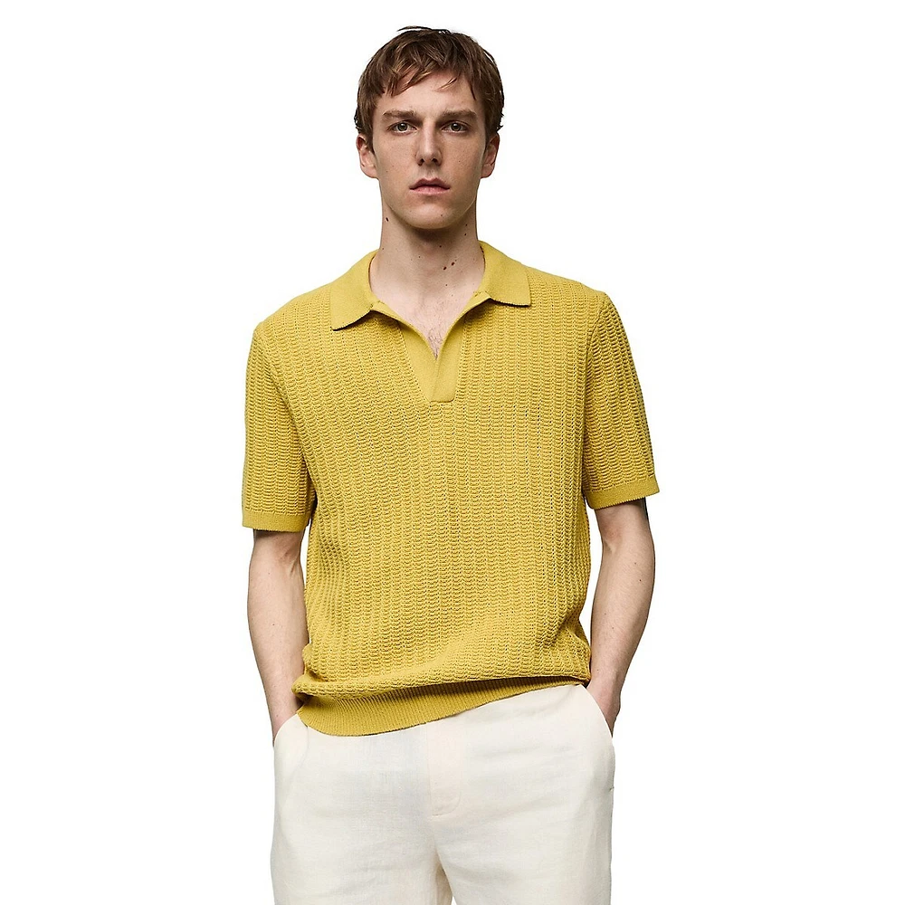 Mango Nomad Braided-Knit Polo Shirt