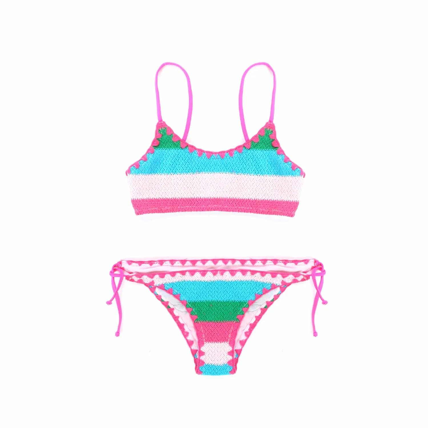 Mc2 Saint Barth Multicolor Striped Crochet Bikini