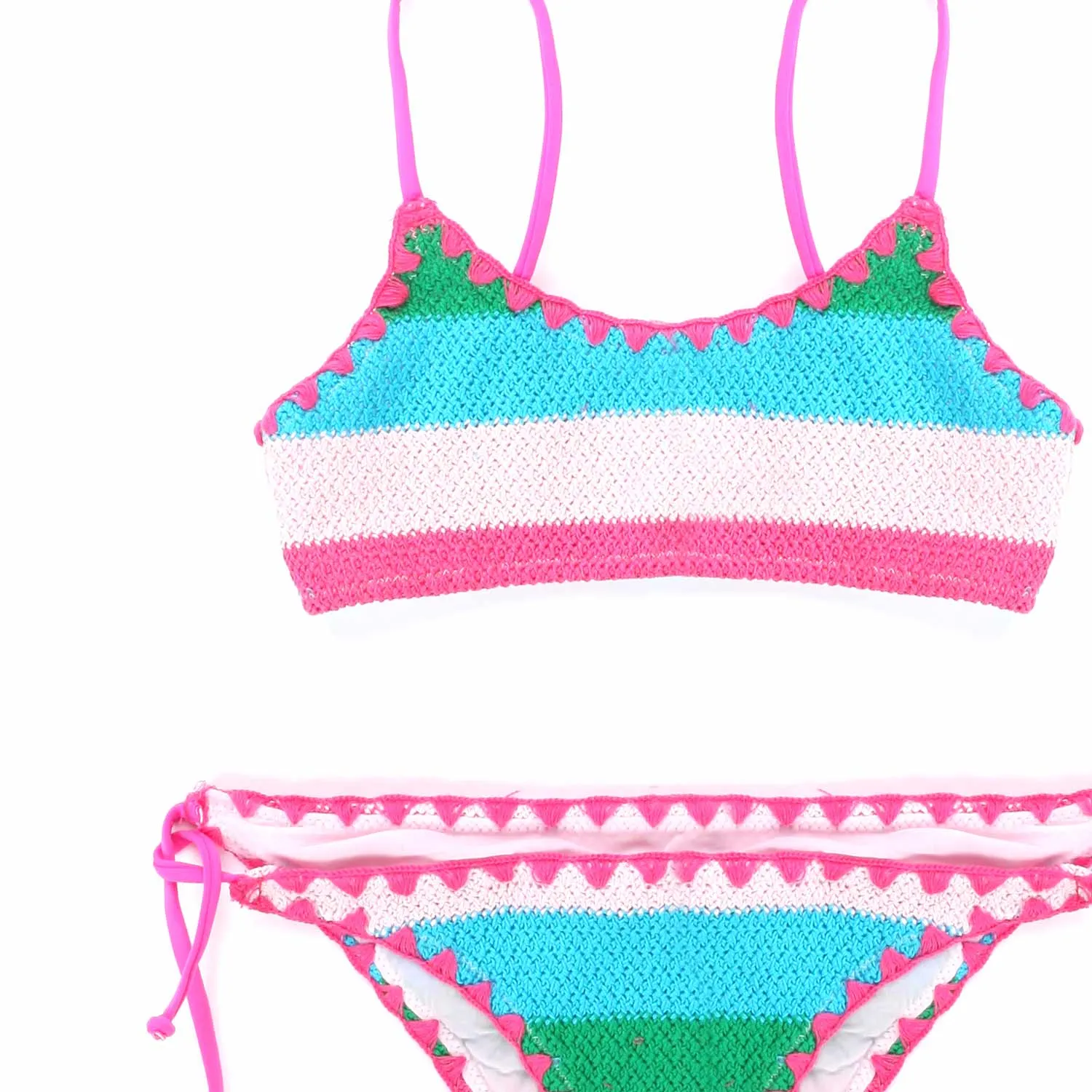 Mc2 Saint Barth Multicolor Striped Crochet Bikini