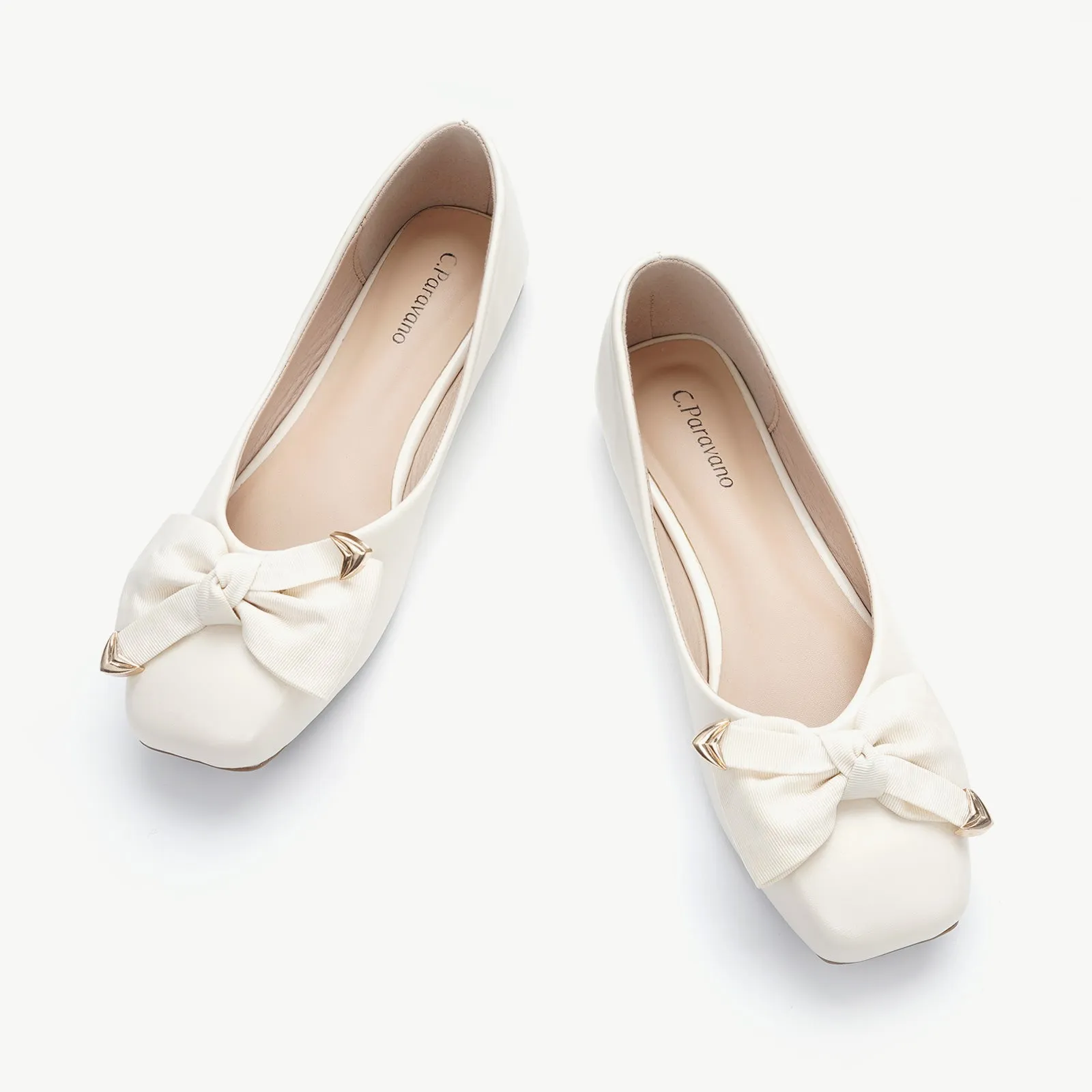 Metal Bow Ballerina Flats (Eva) White