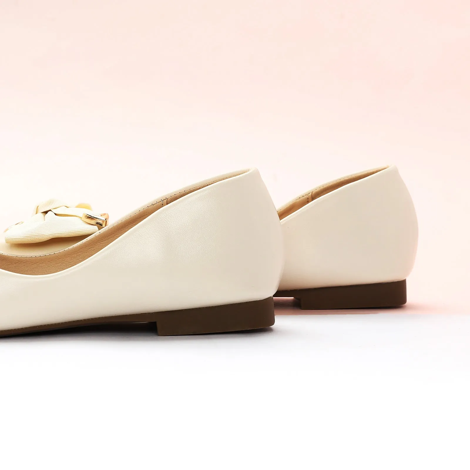 Metal Bow Ballerina Flats (Eva) White