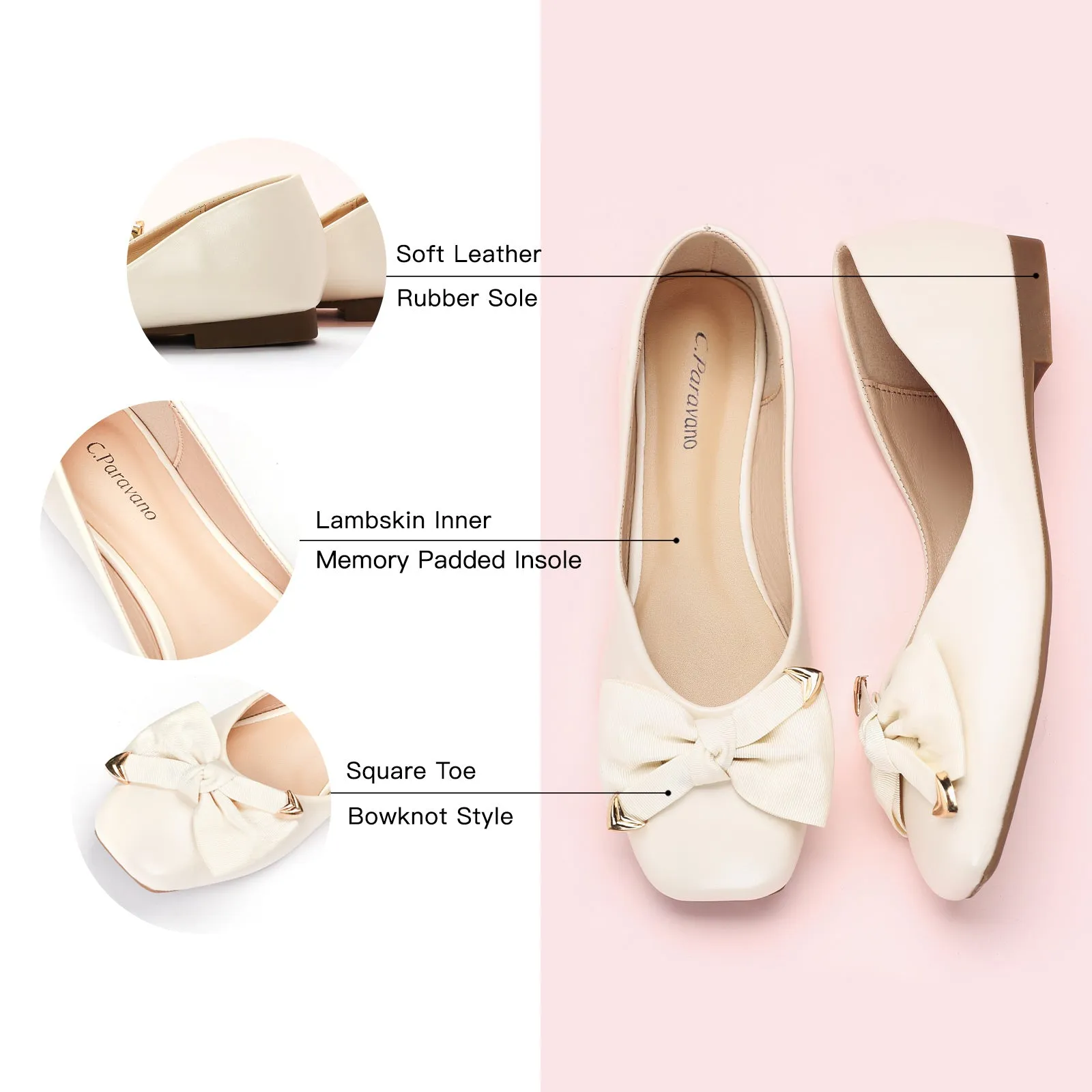 Metal Bow Ballerina Flats (Eva) White