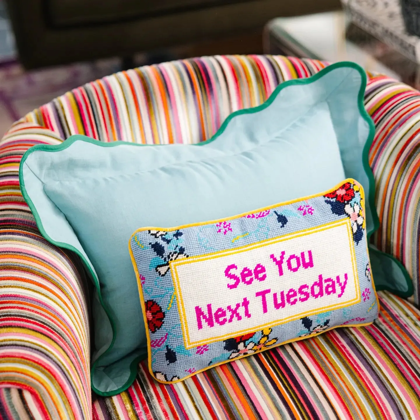 Next Tuesday Needlepoint Pillow