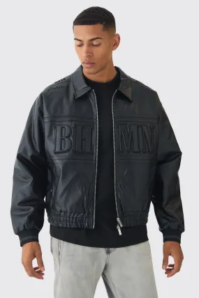 Oversized Boxy Badge PU Bomber Jacket