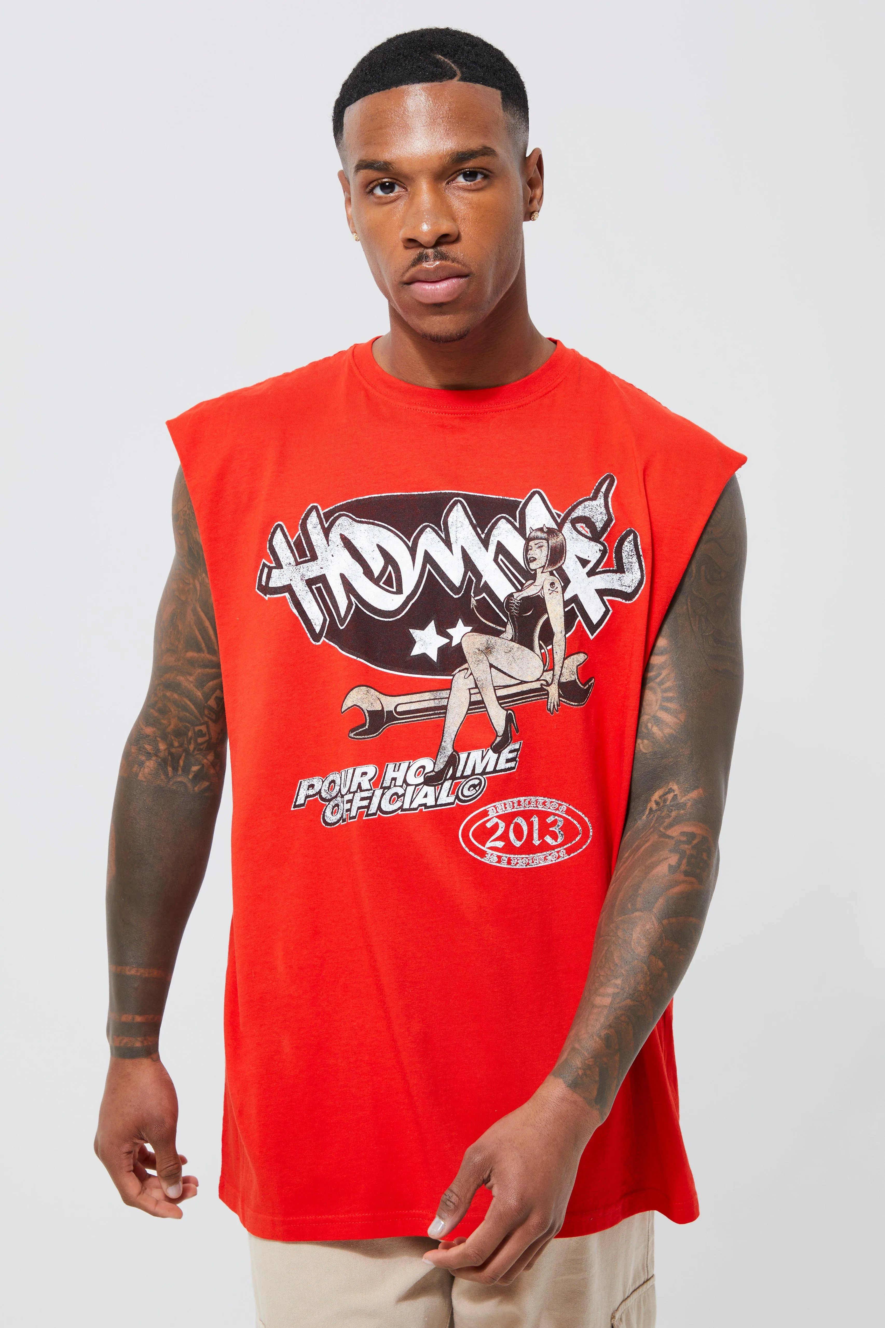 Oversized Homme Graphic Tank | boohooMAN UK