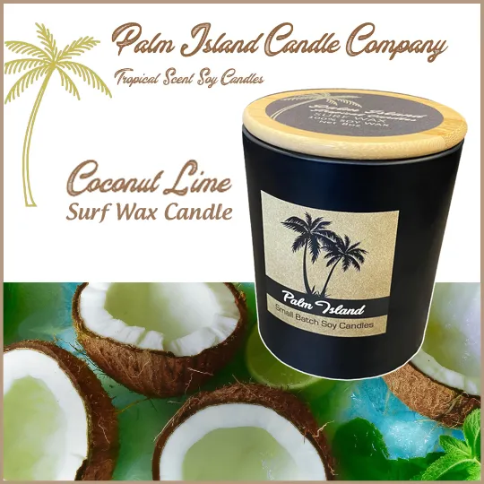 Palm Island Surf Wax Candles 10oz Matte Black Glass  - Coconut Lime