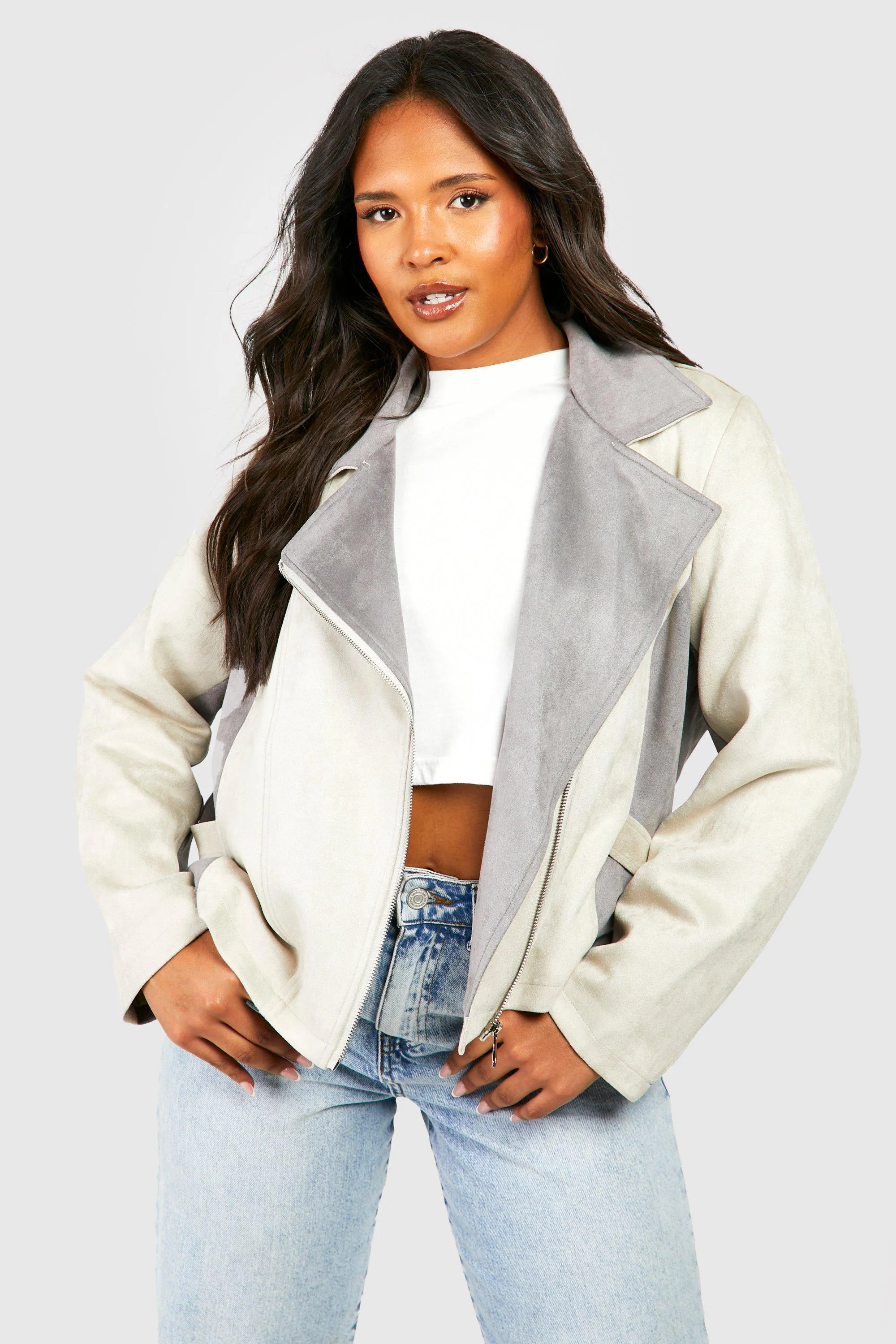 Plus Suede Asymmetric Zip Moto Jacket