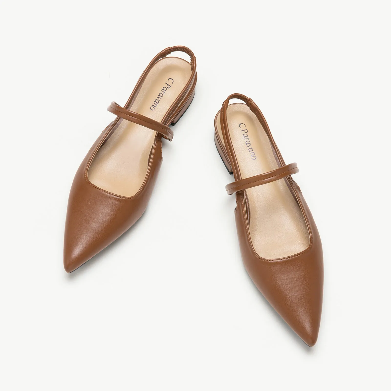 Pointed Toe Slingback Flats (Freya) Brown