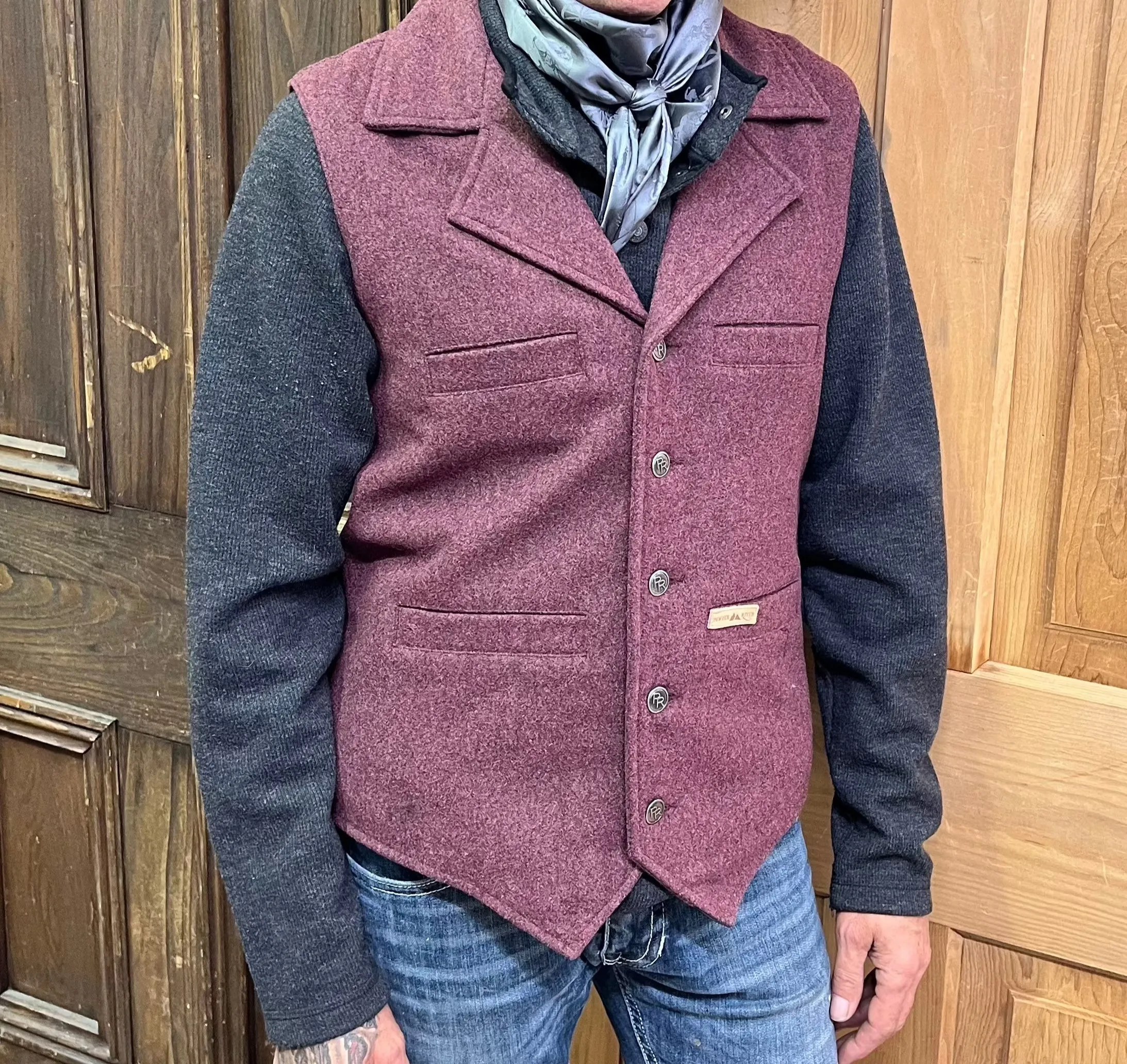 Powder River Men's Maroon Wool Snap Vest 98-1176