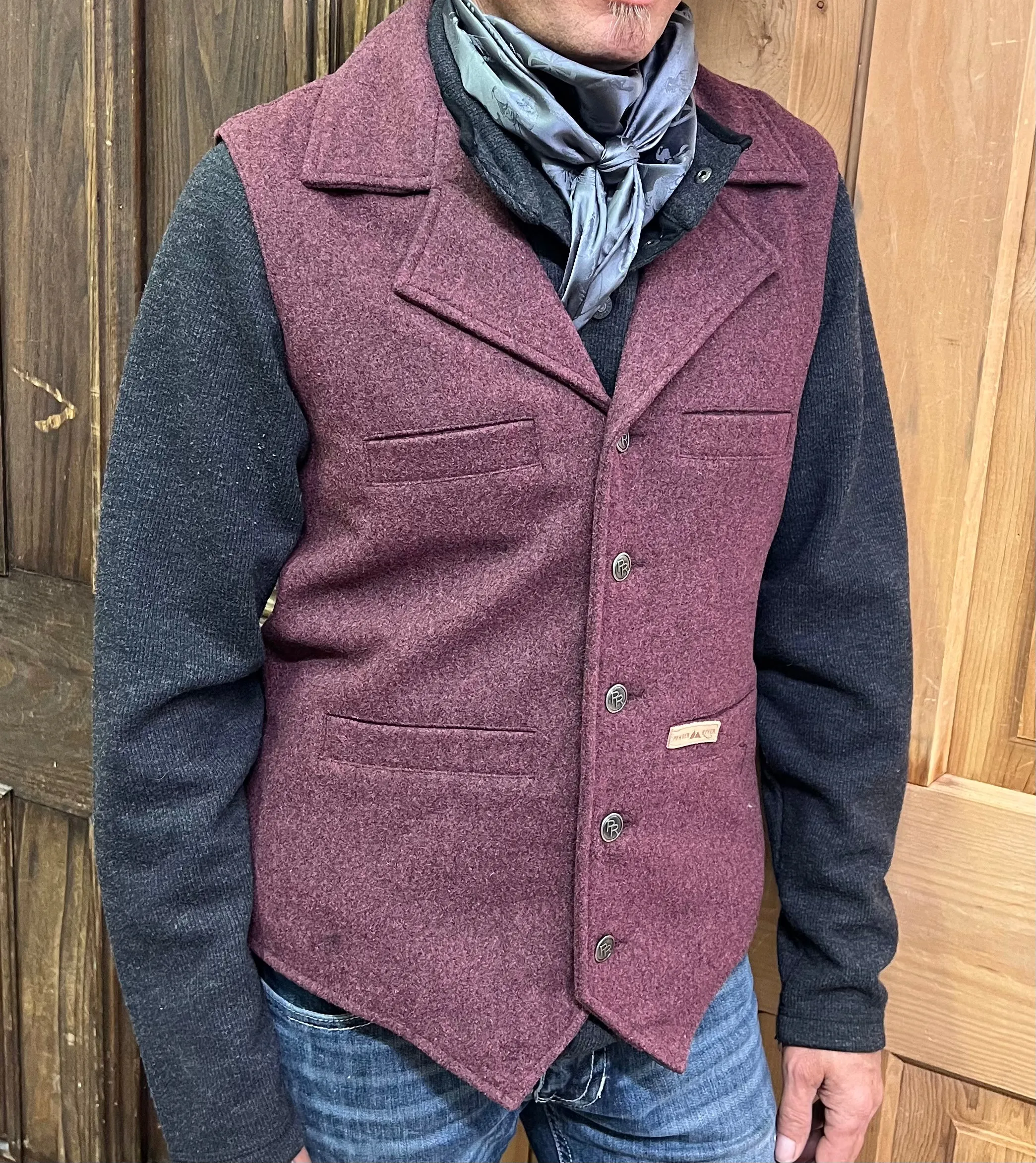 Powder River Men's Maroon Wool Snap Vest 98-1176