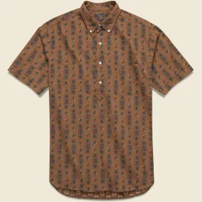 Pullover Short Sleeve Dobby Print Shirt - Brown