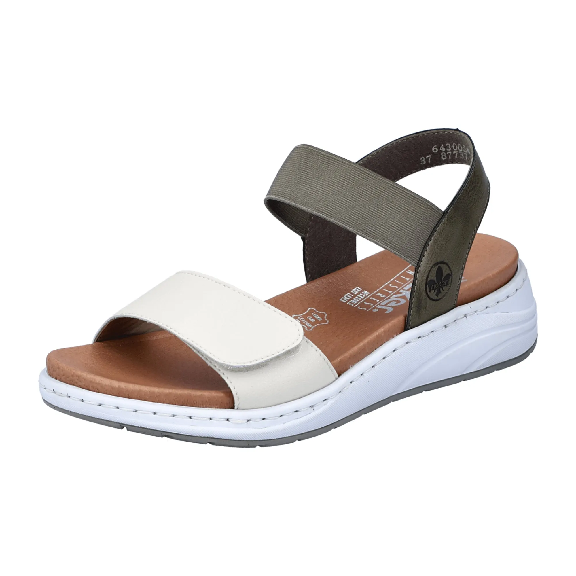 Rieker Women's White Leather Sandals 64300 with Adjustable Straps and Comfort Sole