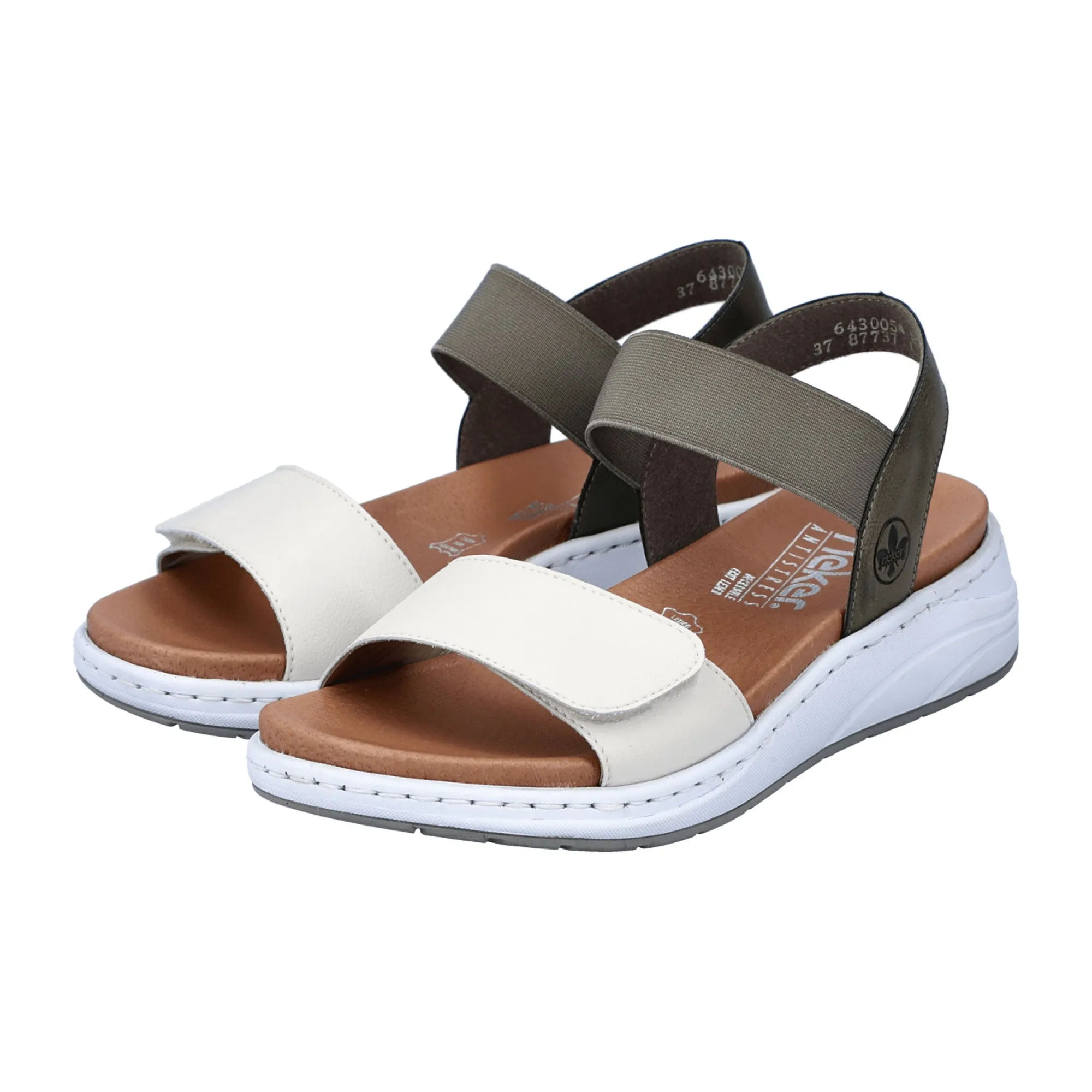 Rieker Women's White Leather Sandals 64300 with Adjustable Straps and Comfort Sole