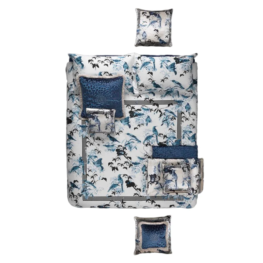 Roberto Cavalli Bird Ramage Bedsheet Set And Bedspread Quilt Blu - 270X290+270X260 Cm