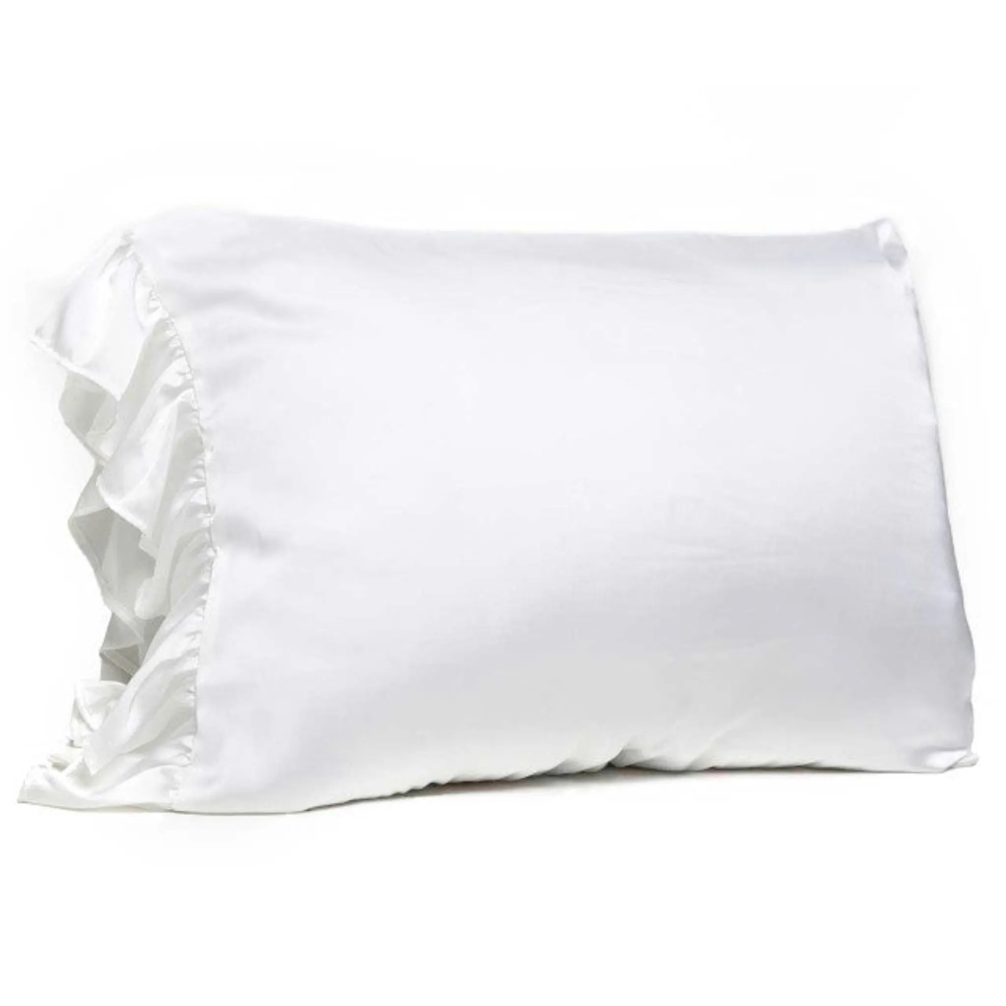 Ruffled Silky Standard Pillowcase - White